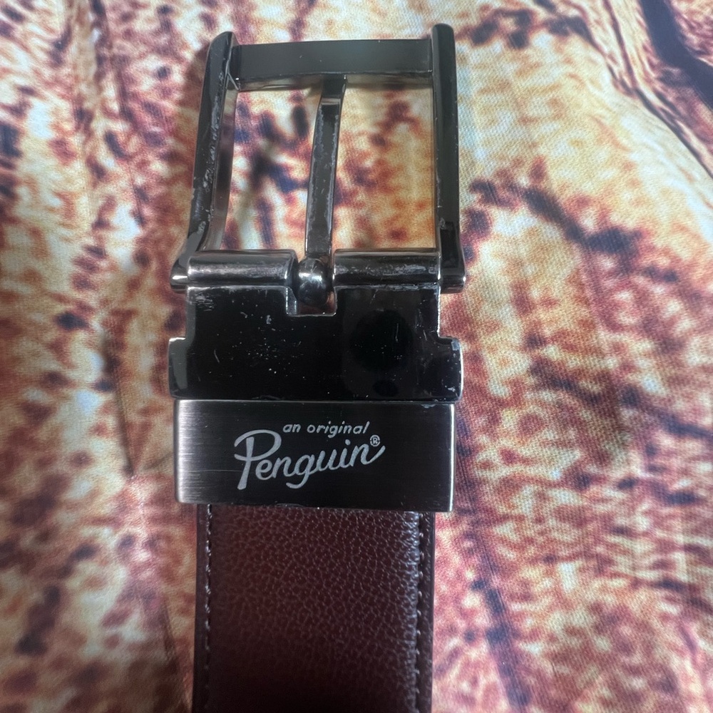 Original Penguin Black Leather Belt with Silver Buckle